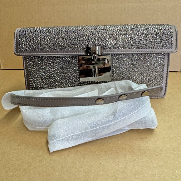 Oscar de la Renta Alibi Slim Crystal Pave Satin Shoulder Bag - Gray - Picture 8 of 9